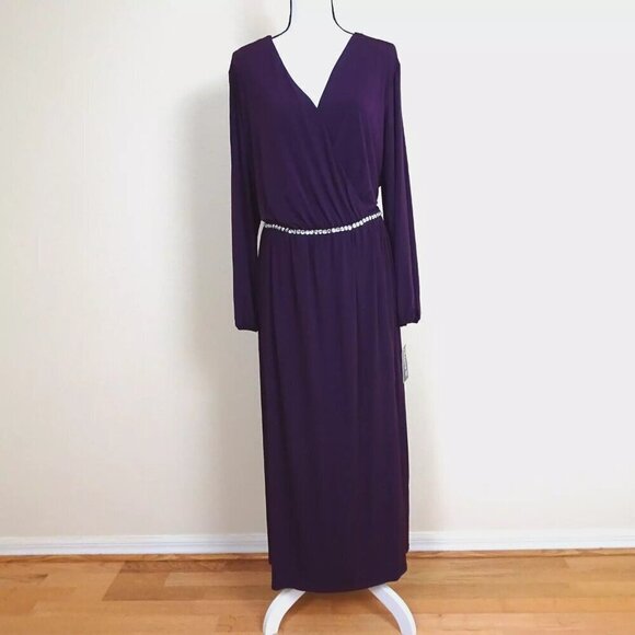 Alexa B Cocktail Dress Women's Plus Size 16W Purple Rhinestones Long Sleeve - Picture 1 of 8